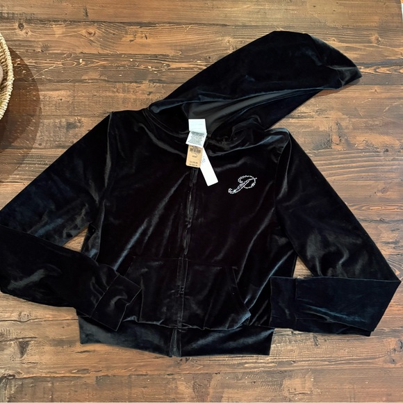 PINK Victoria's Secret Tops - Victoria’s Secret Pink Black velour cropped zip up hoodie